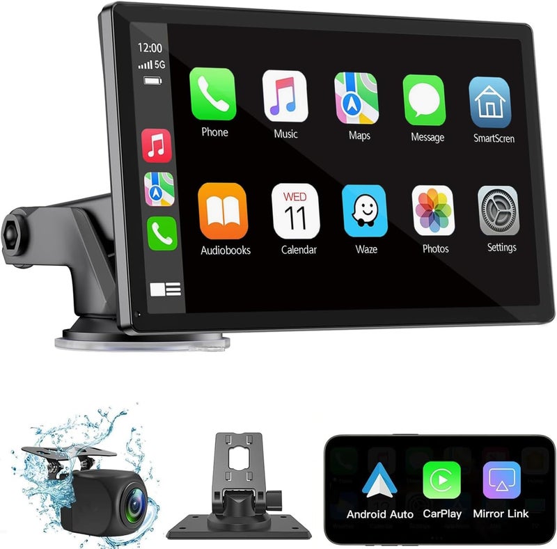 BuonaIdea شاشة كار بلاي لاسلكية للسيارة 7" HD ستيريو سيارة محمول بشاشة تعمل باللمس مع Apple CarPlay و Android Auto مع مرآة رابط/كاميرا خلفية/بلوتوث/نظام ملاحة GPS/AUX لجميع المركبات - Image 1